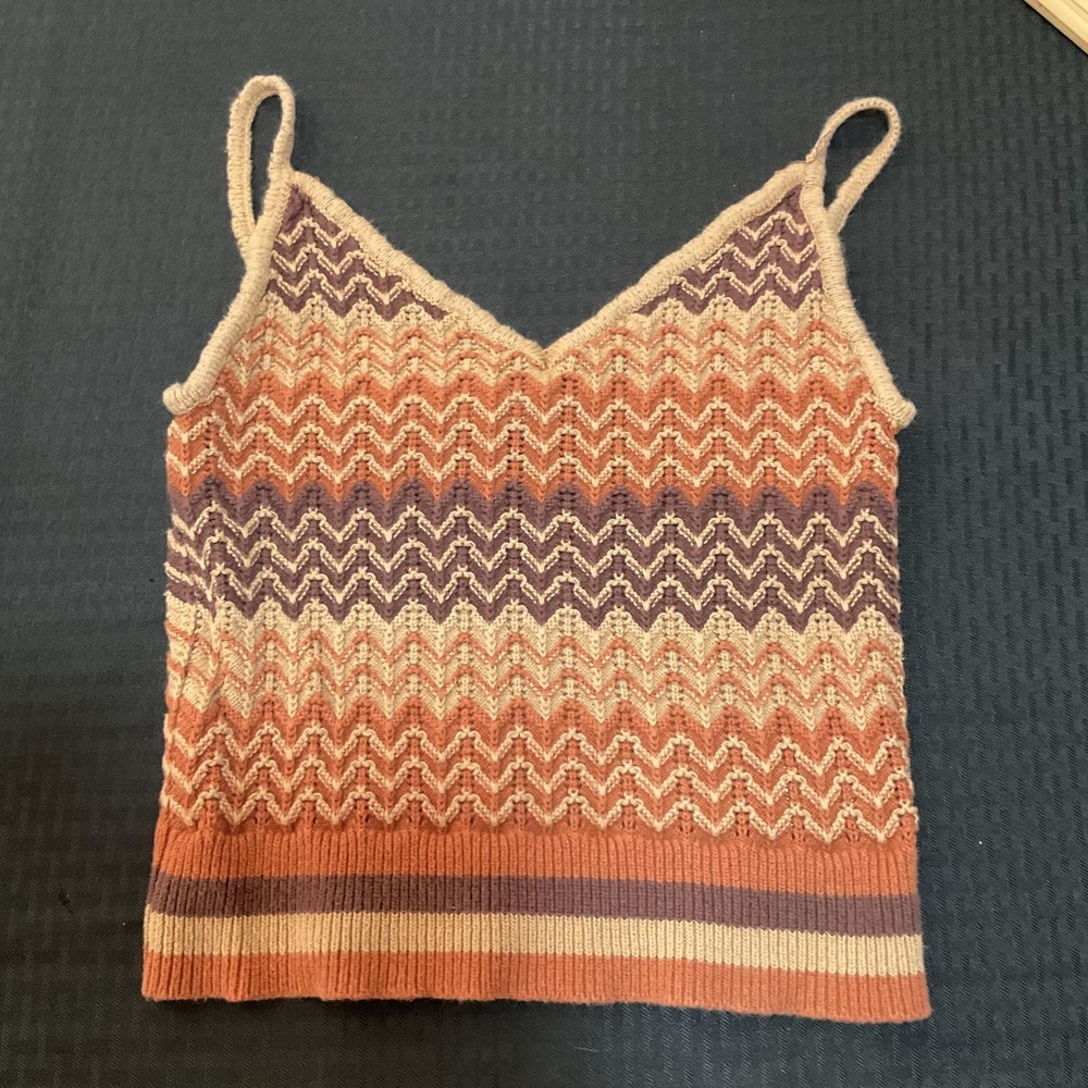Stitch + Feather Tank Top Womens M/L‎ Multicolor Knit Chevron Cropped Strappy